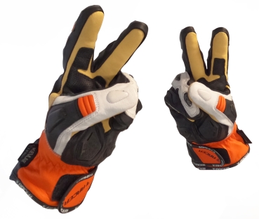 RACER M-TOP SHORT,  schwarz-orange-weisse kurze Tourenhandschuhe, atmungsaktiv und wasserdicht